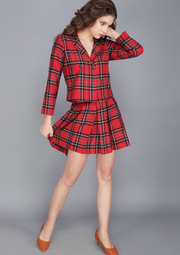 TARTAN JACKET TOP AND PEATED SKIRT