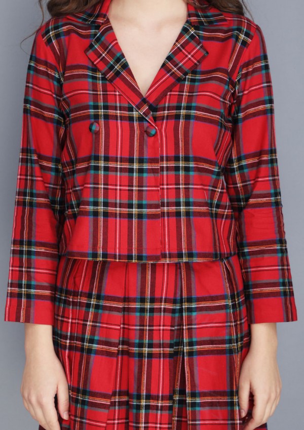 TARTAN JACKET TOP AND PEATED SKIRT