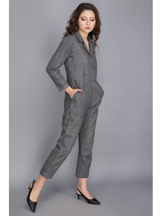 TWEED NOTCHED COLLAR JUMPSUIT