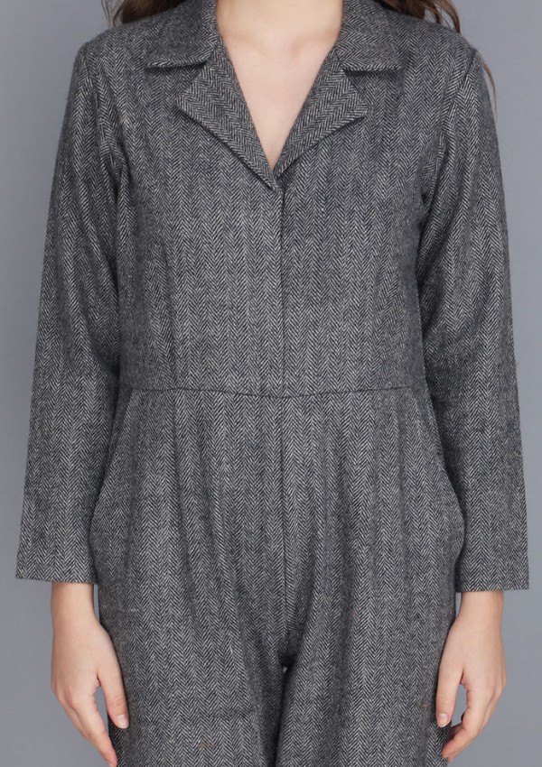 TWEED NOTCHED COLLAR JUMPSUIT