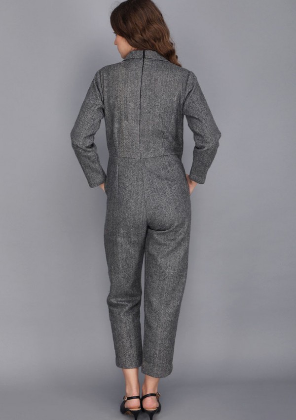 TWEED NOTCHED COLLAR JUMPSUIT