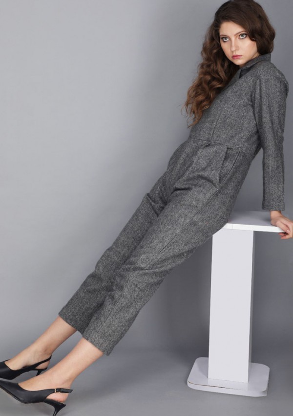 TWEED NOTCHED COLLAR JUMPSUIT