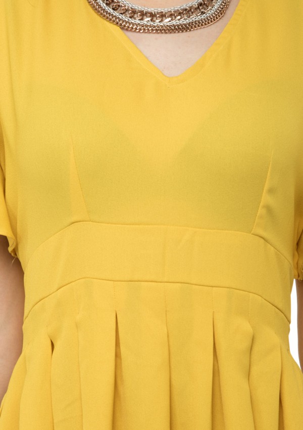 Yellow ruffle sleeve one piece dress with ruffle hem