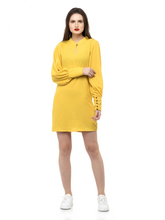 Collared shift dress with buttoned sleeves