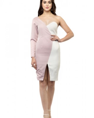 White pink one Sleeve one shoulder off dress