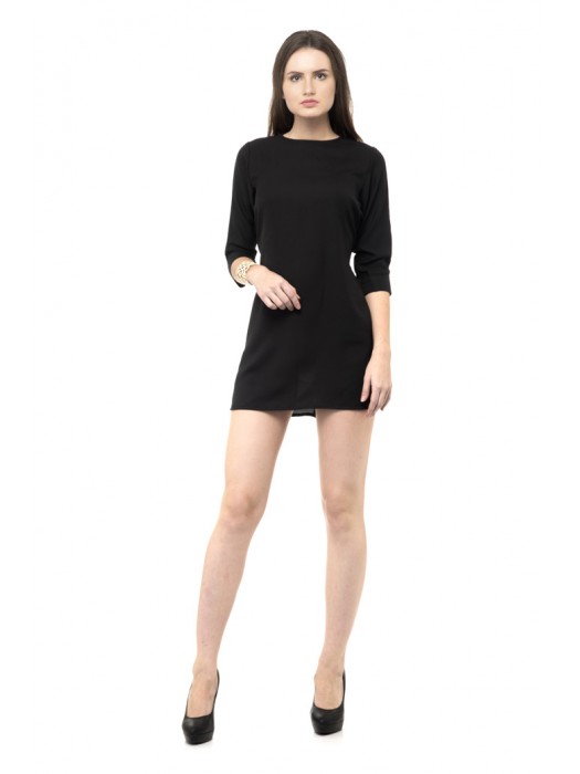 Plain black half sleeves mini dress