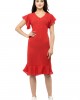 Red flared ruffle sleeves dress