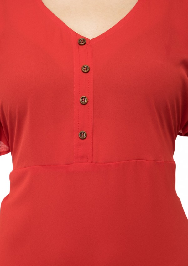 Red flared ruffle sleeves dress