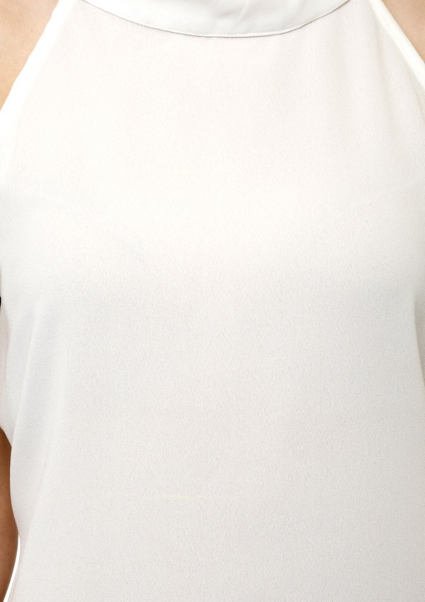 High neck sleeveless white pencil dress