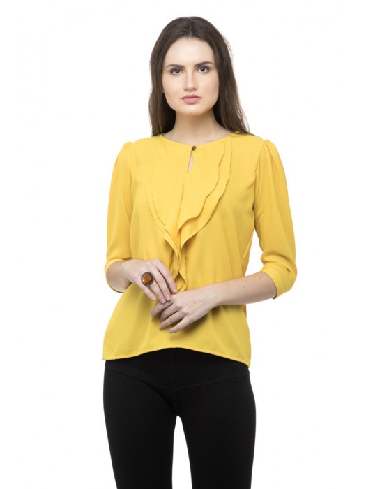 Yellow plain flared ruffle top
