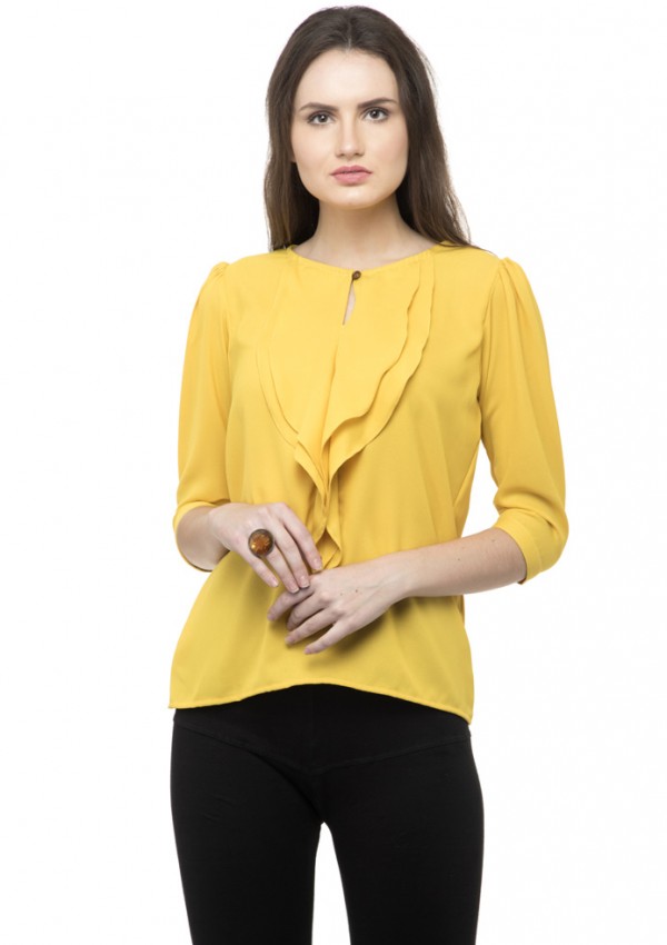 Yellow plain flared ruffle top