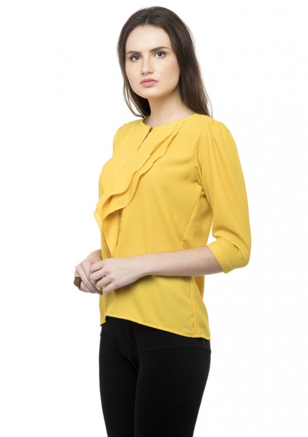 Yellow plain flared ruffle top
