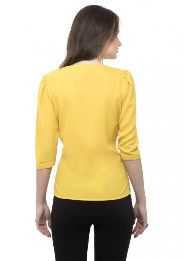 Yellow plain flared ruffle top