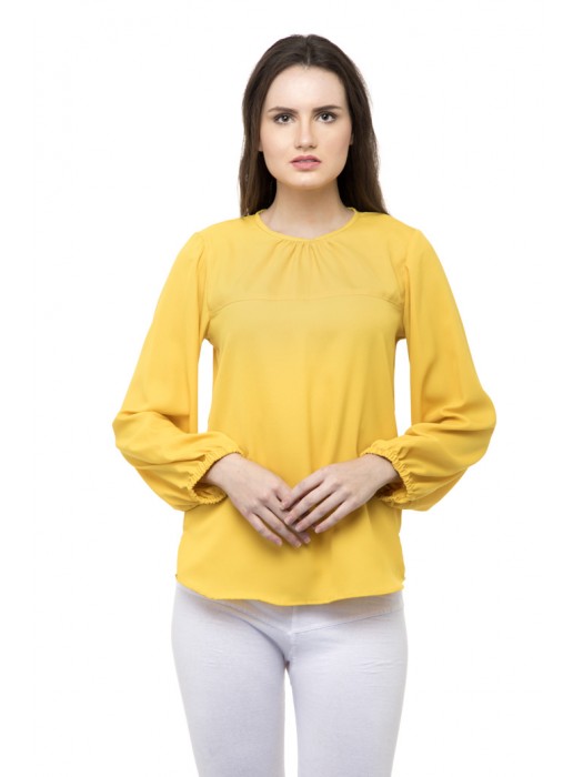 Small waffle full sleeves yellow top
