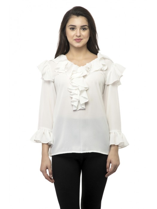 Full sleeves white color frill top