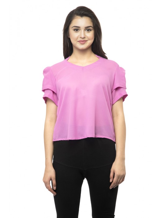 Double bell sleeves pink top