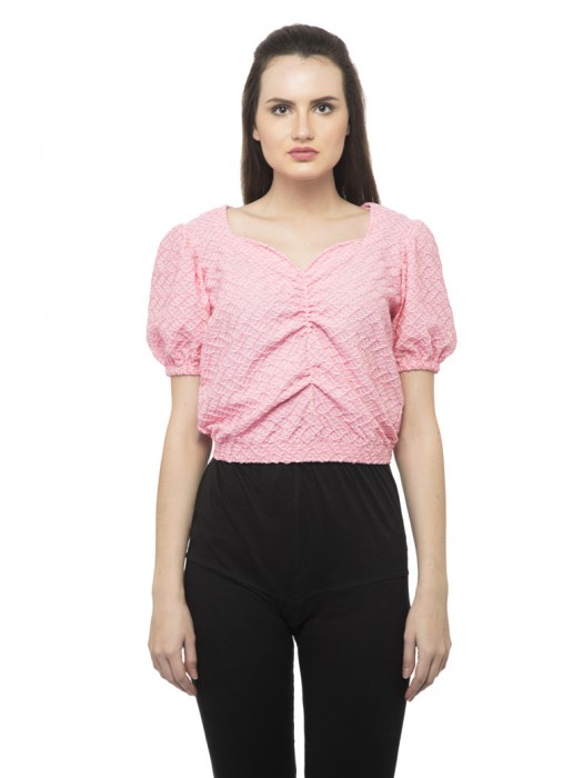 Self texture bell sleeves top