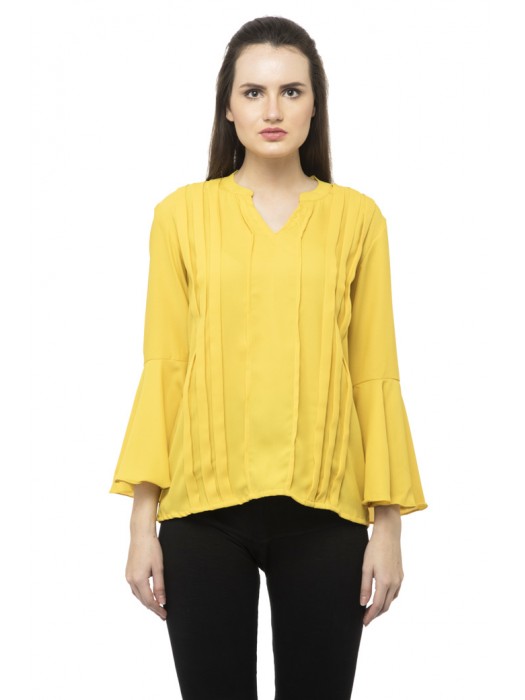 Yellow bell sleeves pleated top