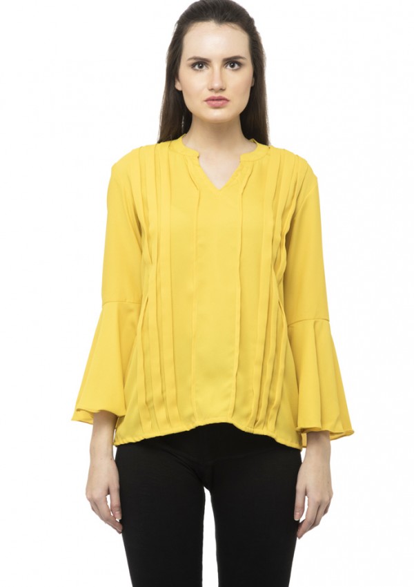 Yellow bell sleeves pleated top