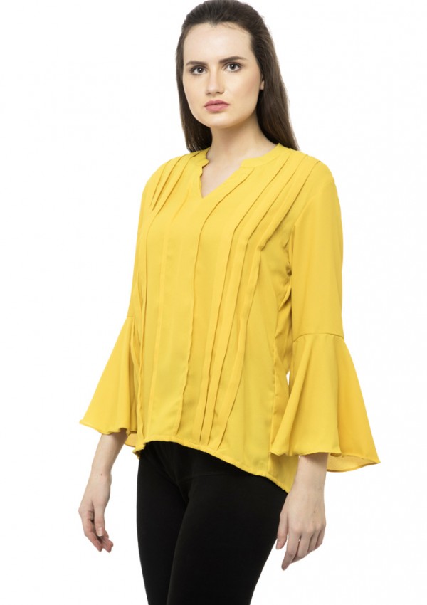 Yellow bell sleeves pleated top