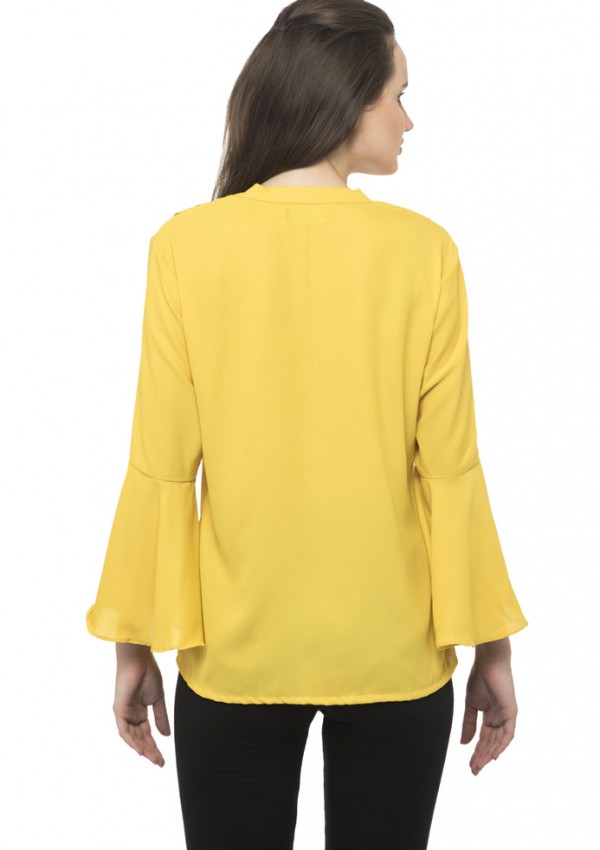 Yellow bell sleeves pleated top