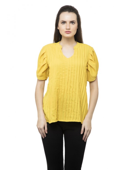 Full pleated and bell sleeves yellow color top