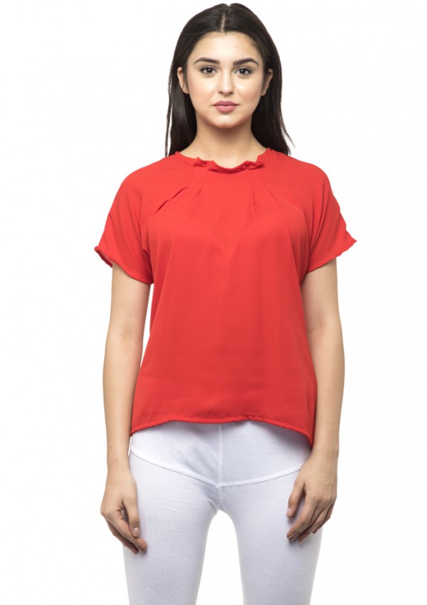 Mock neck half sleeves red top