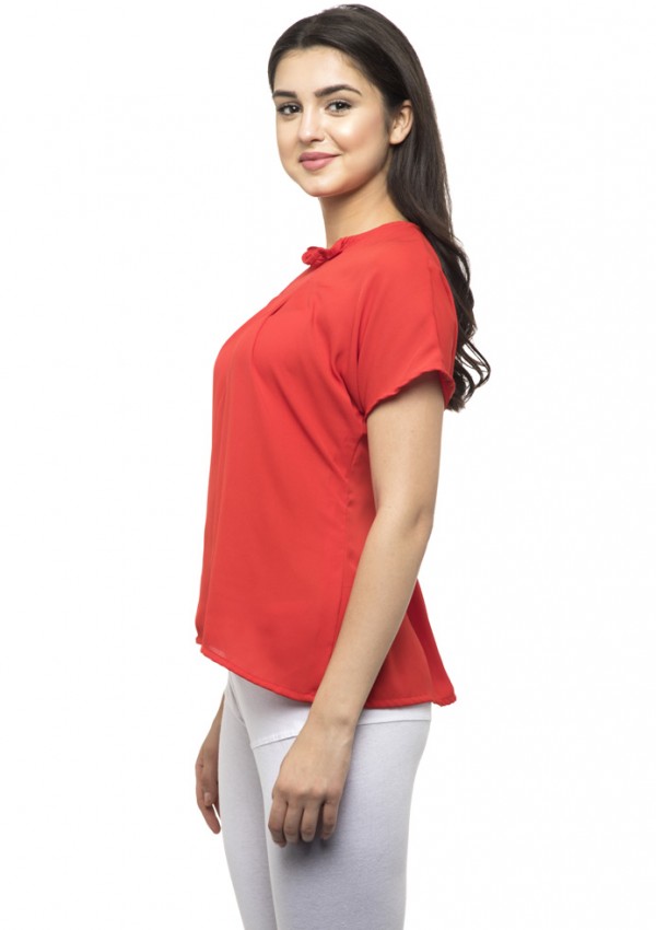 Mock neck half sleeves red top