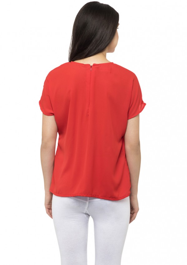 Mock neck half sleeves red top