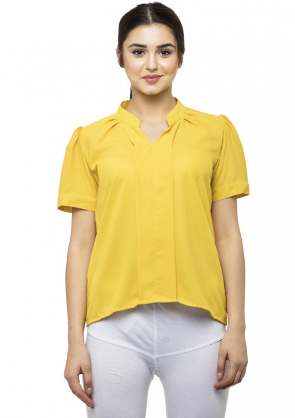 Notched neck with collars yellow top