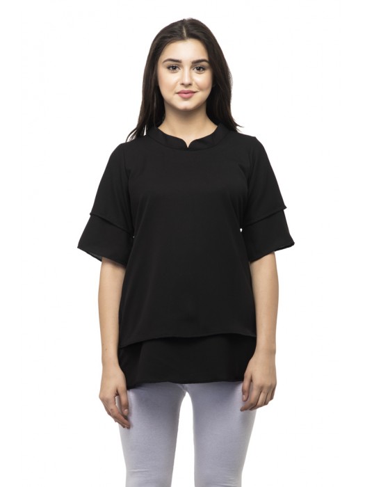 Mock neck Double bell sleeves black top