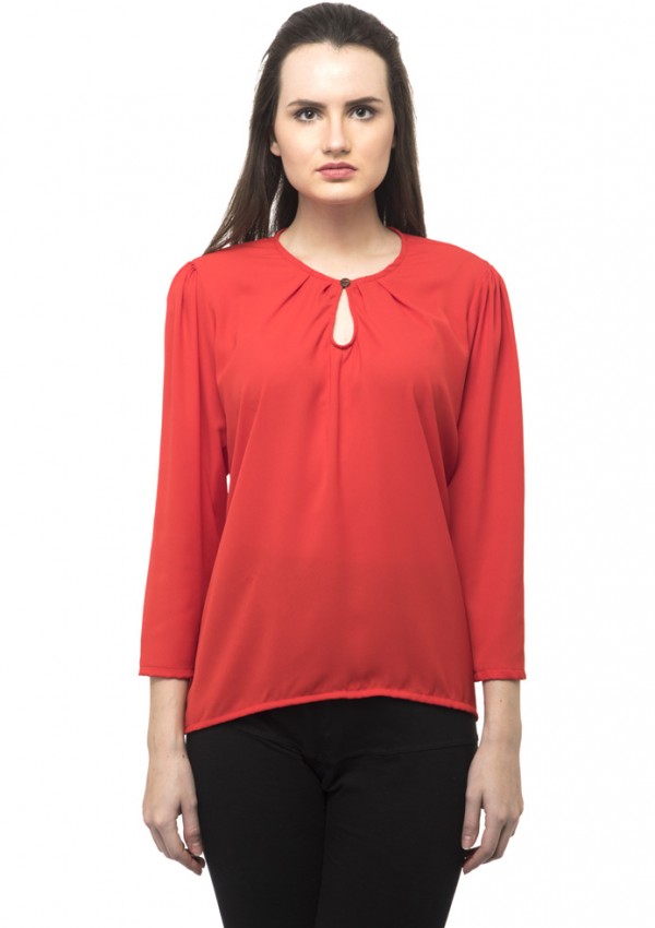 Notched neck with button red top without side stripped