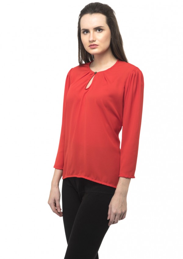 Notched neck with button red top without side stripped