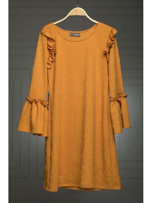 Embroidery bell sleeves dark yellow dress