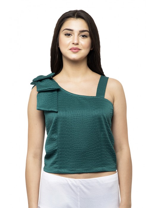 New turquoise color asymmetric neck tee