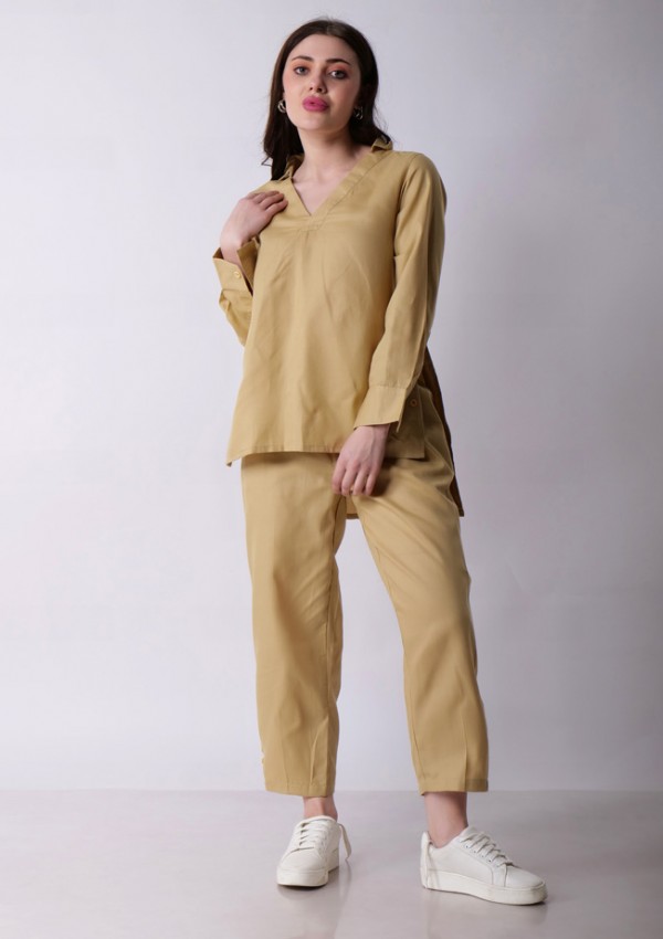 Beige High Low Coord Set