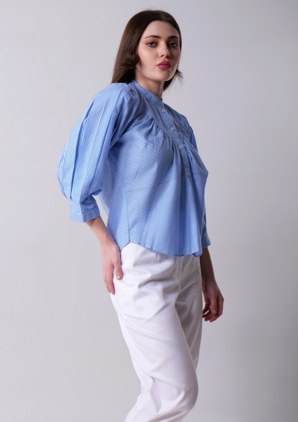 Striped Mandarin Collar Top Striped Mandarin Collar Top