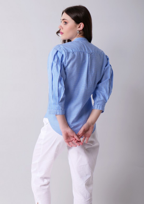 Striped Mandarin Collar Top Striped Mandarin Collar Top