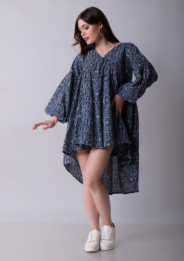 Balloon Sleeve High Low Dress