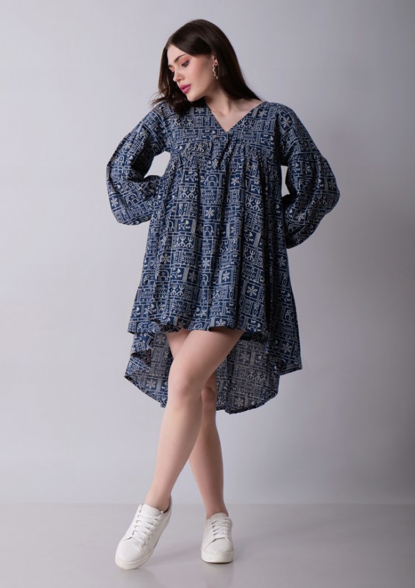 Balloon Sleeve High Low Dress