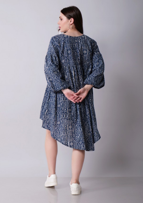 Balloon Sleeve High Low Dress