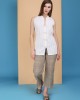 Micro pintucks stand collar sleeveless top with handcrafted buttons Made in cotton poplin