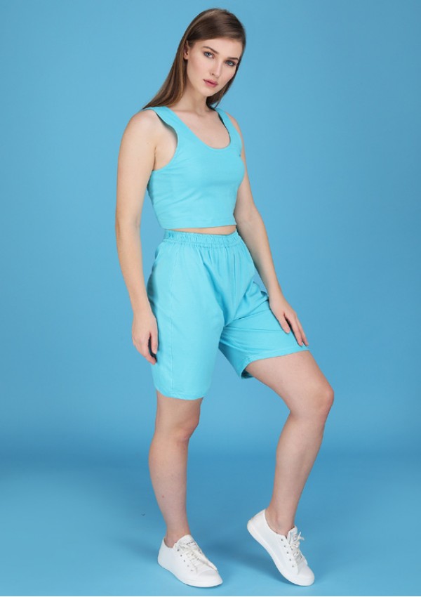 powder blue shorts with tank top made in cotton spandex