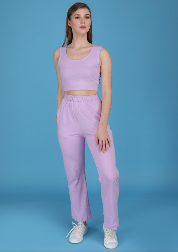 lavender track pants with tank top made in cotton spandex