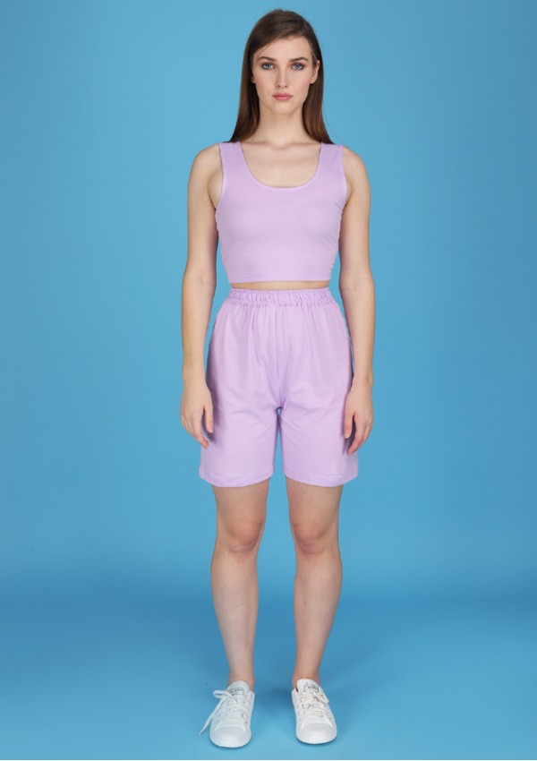 lavender shorts with tank top made in cotton spandex