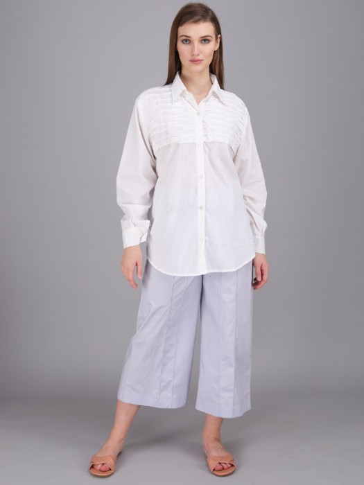 crisp white collar pintucks shirt made in cotton