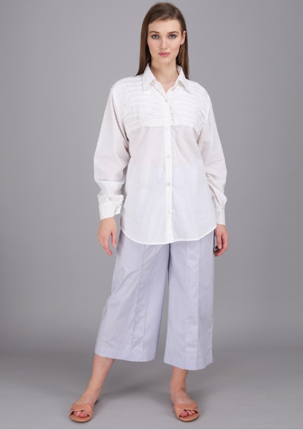 crisp white collar pintucks shirt made in cotton