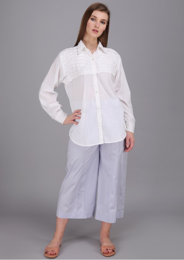 crisp white collar pintucks shirt made in cotton