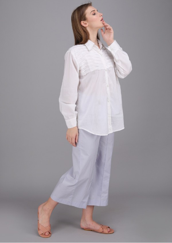 crisp white collar pintucks shirt made in cotton