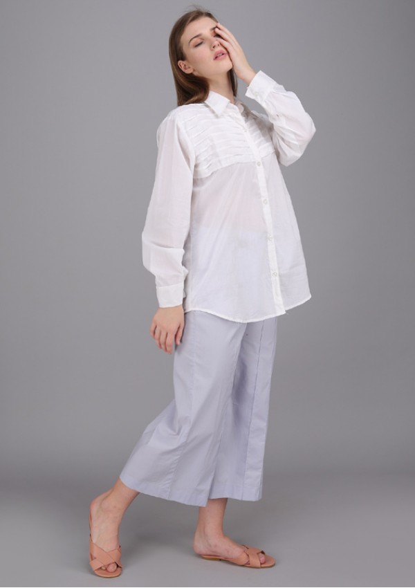 crisp white collar pintucks shirt made in cotton